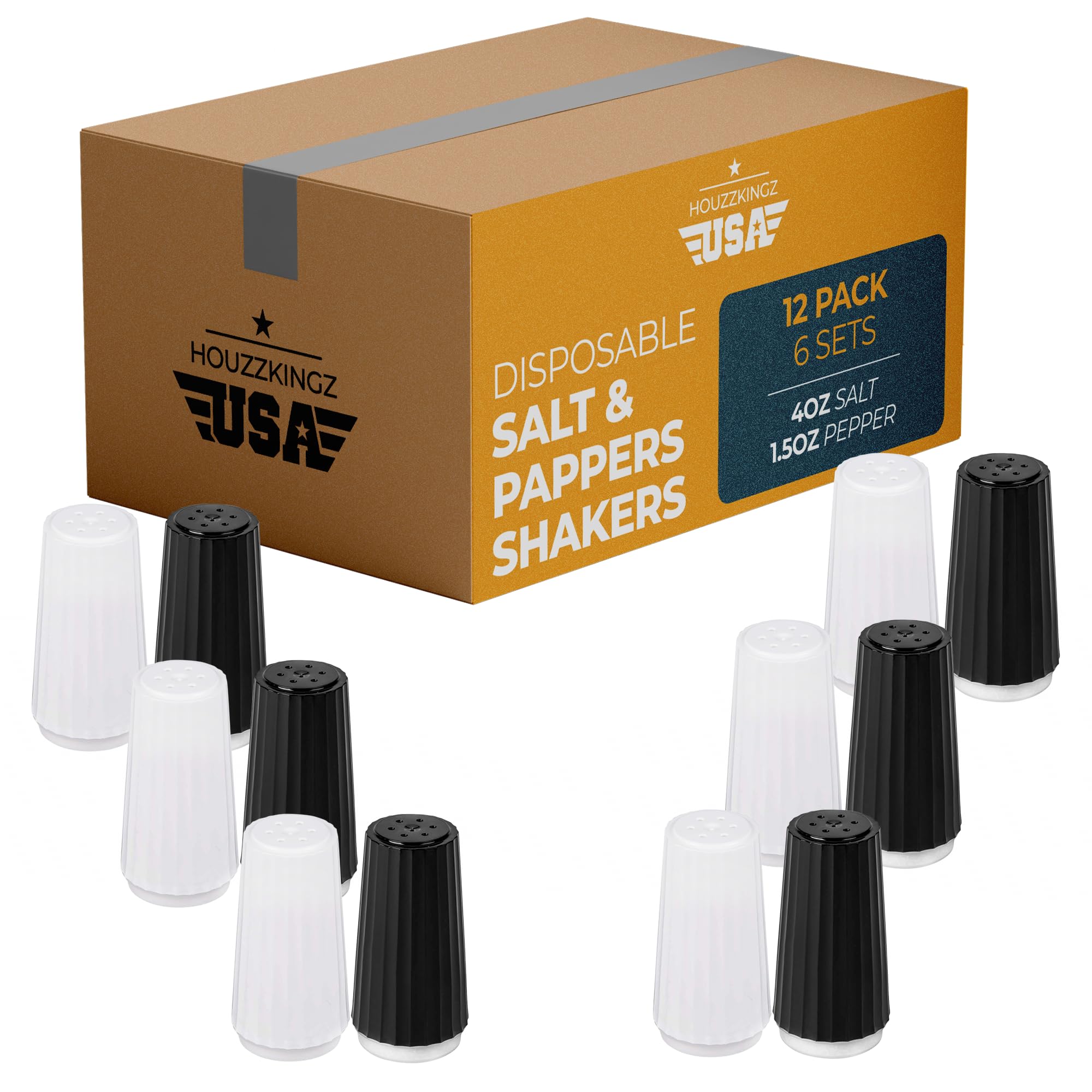 Houzzkingz set sal y pimienta desechable 12-pack: presentación elegante para exteriores.