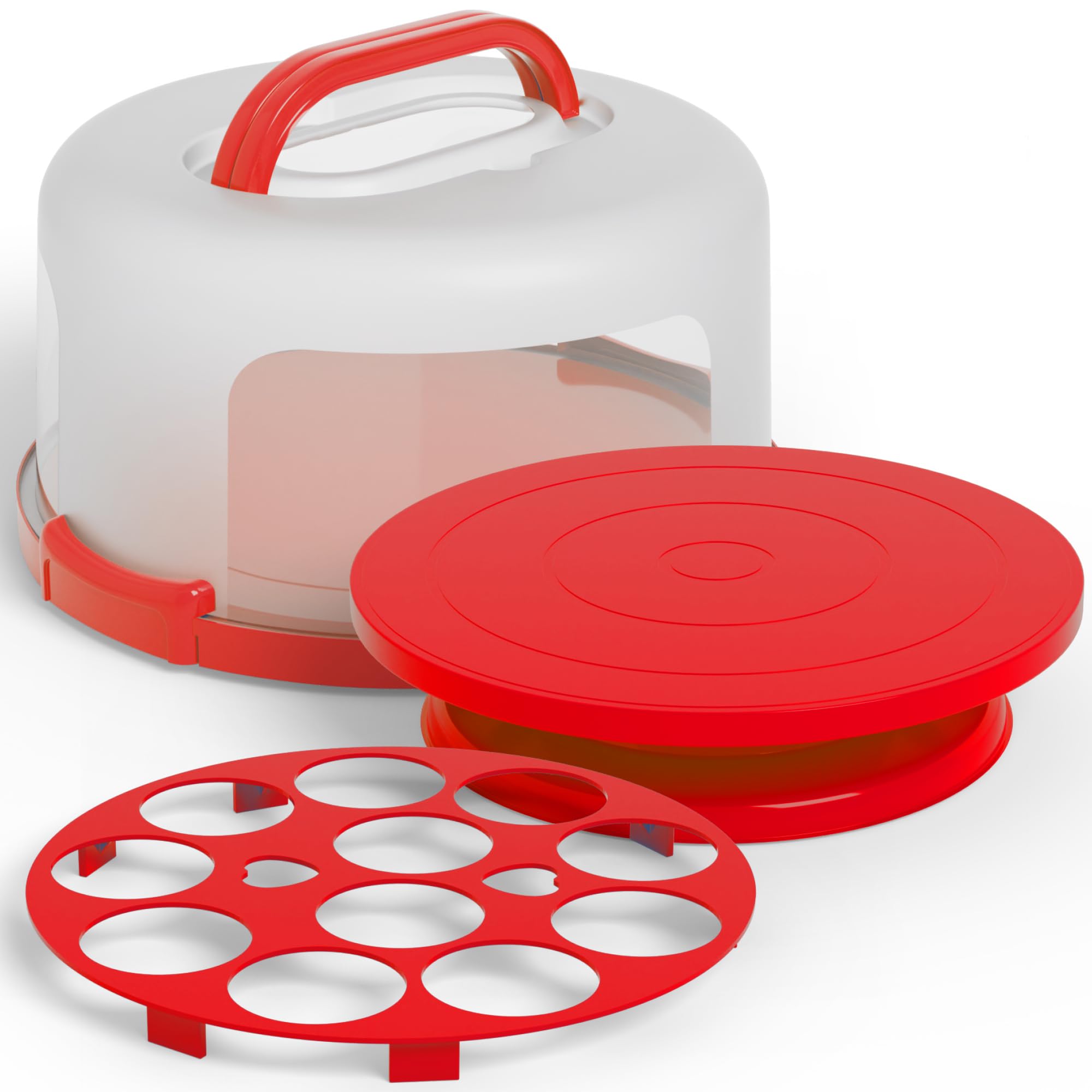 Portacakes Houzzkingz USA redondo con tapa y asa para transportar pasteles.