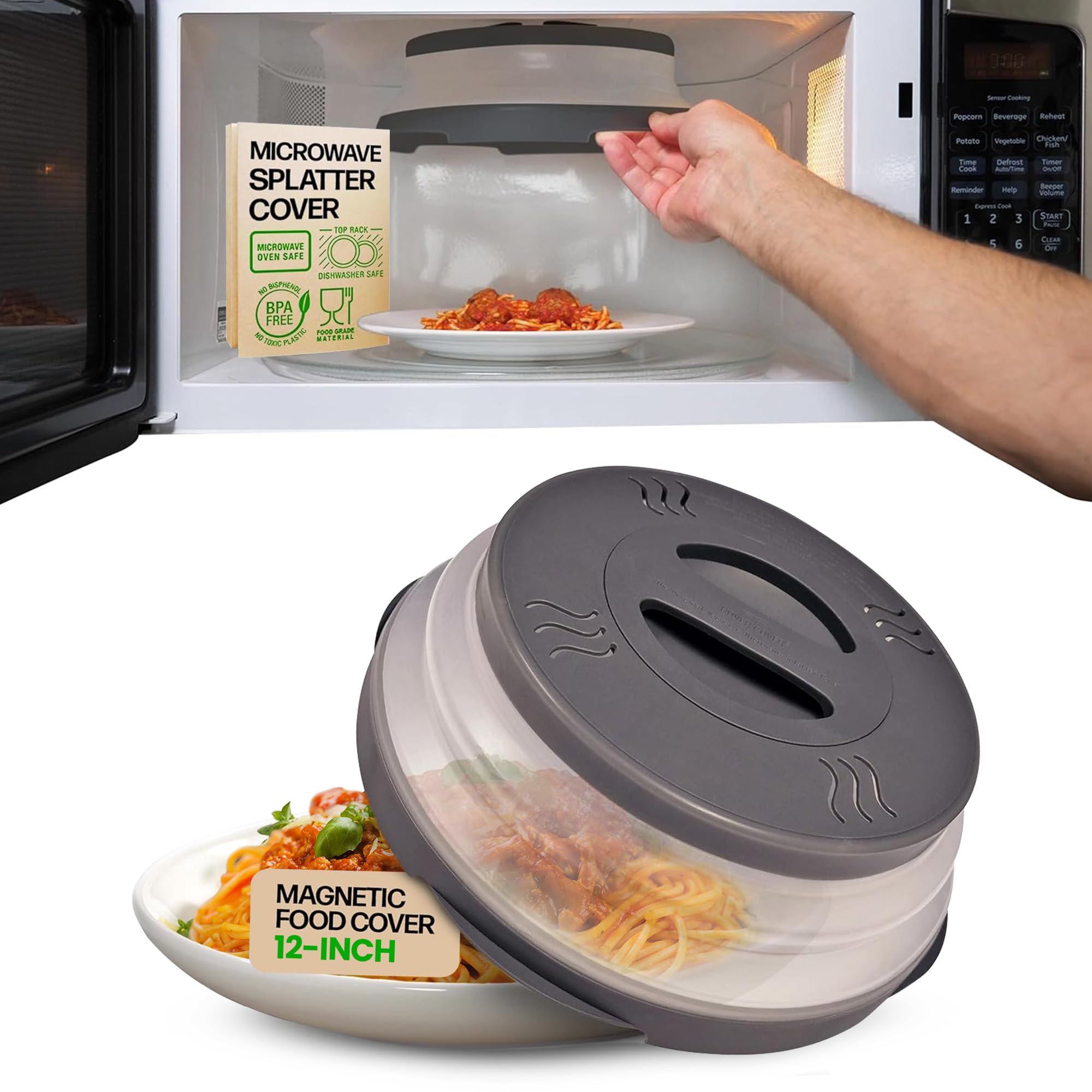 HOVER COVER cubre el microondas con imanes para almacenamiento superior.