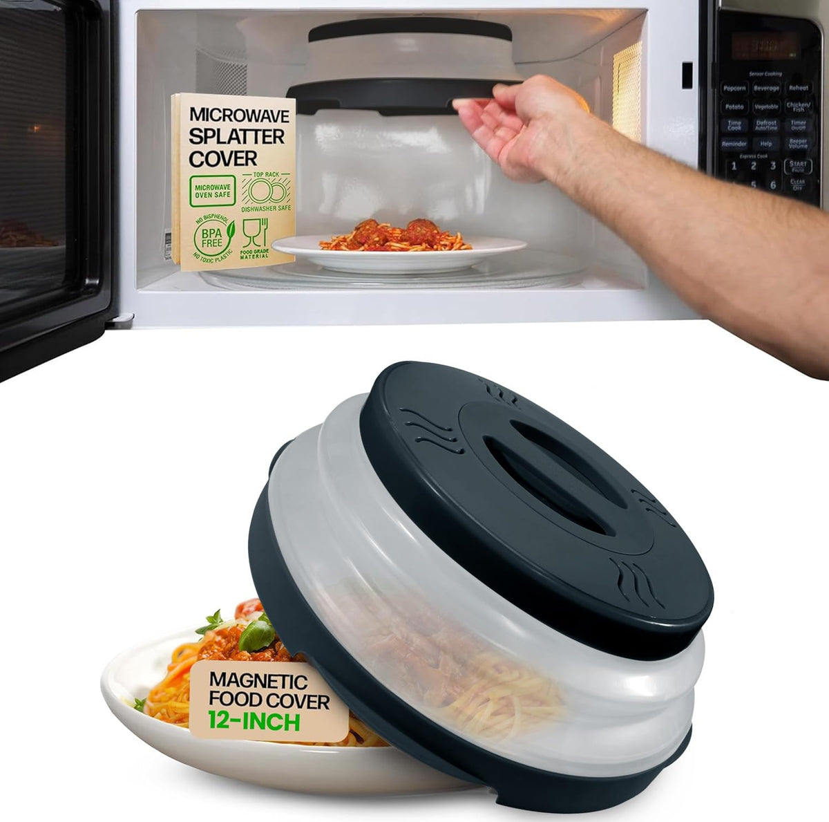 Hover Cover, tapa magnética para microondas, almacenamiento seguro en el techo