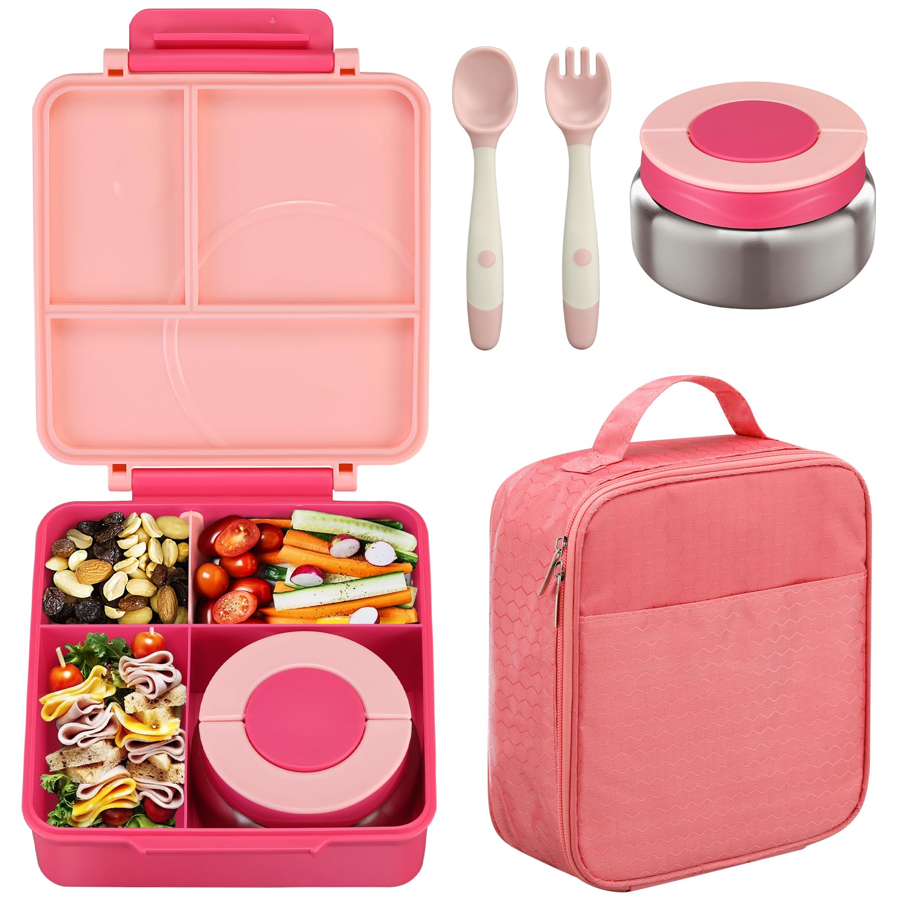 Howeemo bento box para niños con 4 compartimentos, ideal para comidas equilibradas.