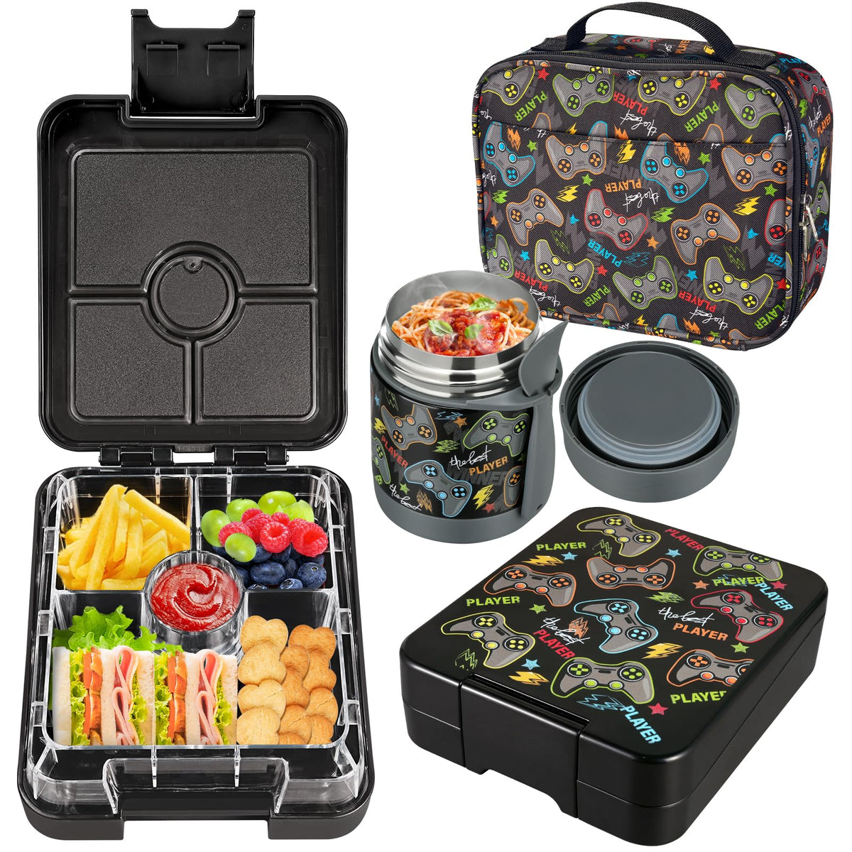 Howeemo bento box para niños con cuatro compartimentos para almuerzo escolar