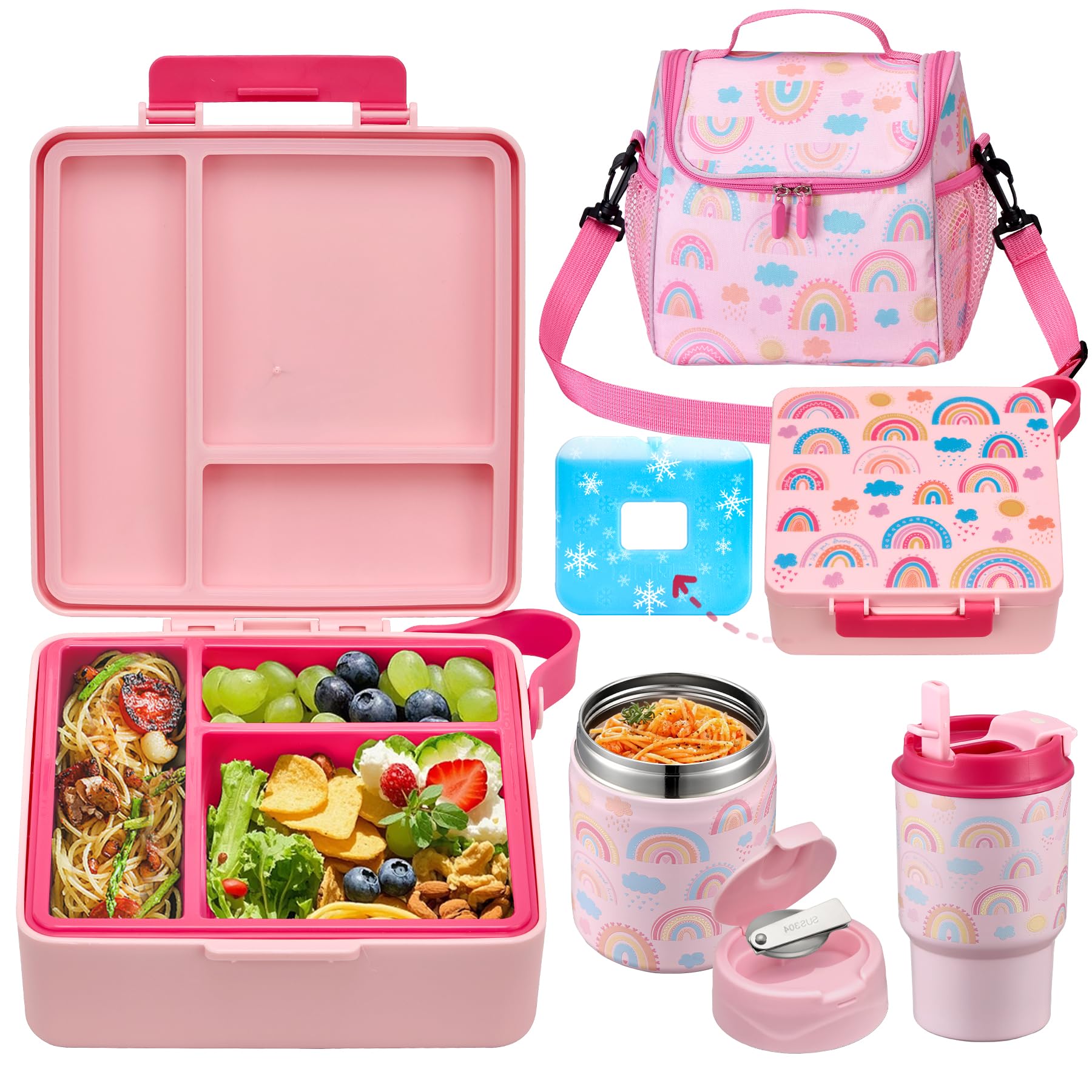 Howeemo bento para niños arcoíris compacto, ideal para almuerzos escolares.