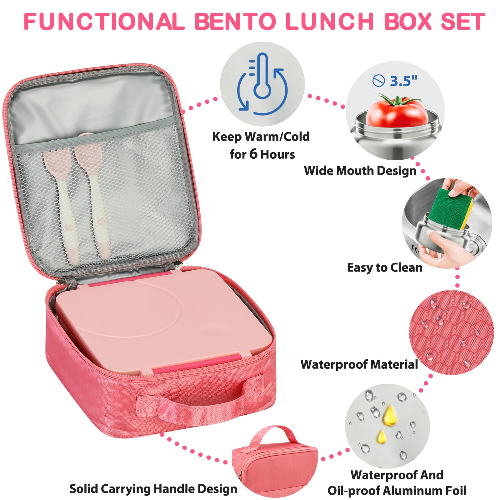 Bolsa de almuerzo aislada Howeemo en rosa mantiene la comida fresca.