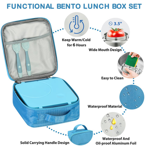 Howeemo conjunto cubiertos de acero azul para niños.