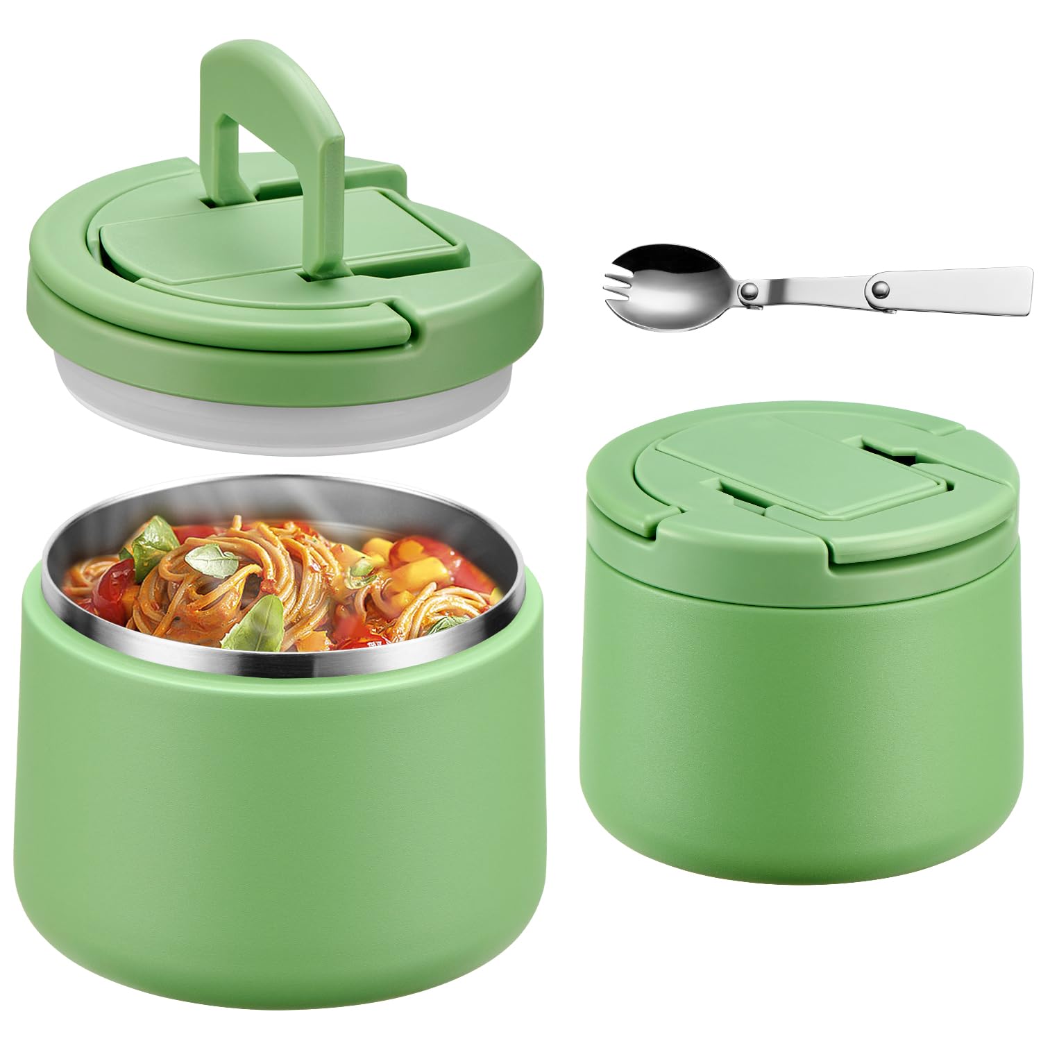 Howeemo jarro verde para almuerzo, tapa de hebilla, ideal para meriendas escolares.