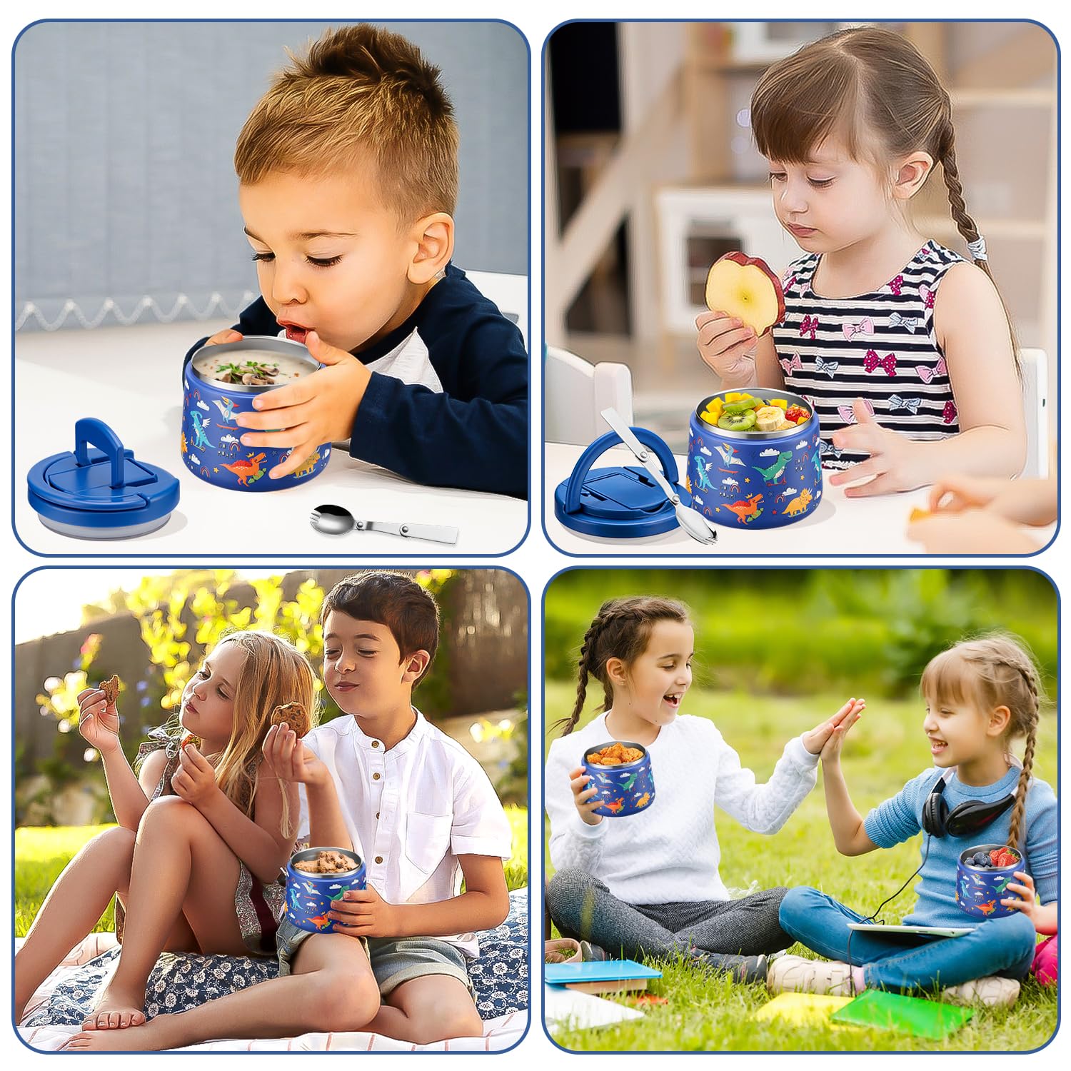 Howeemo Lata con diseño dinosaurio, atractivo para meriendas infantiles.