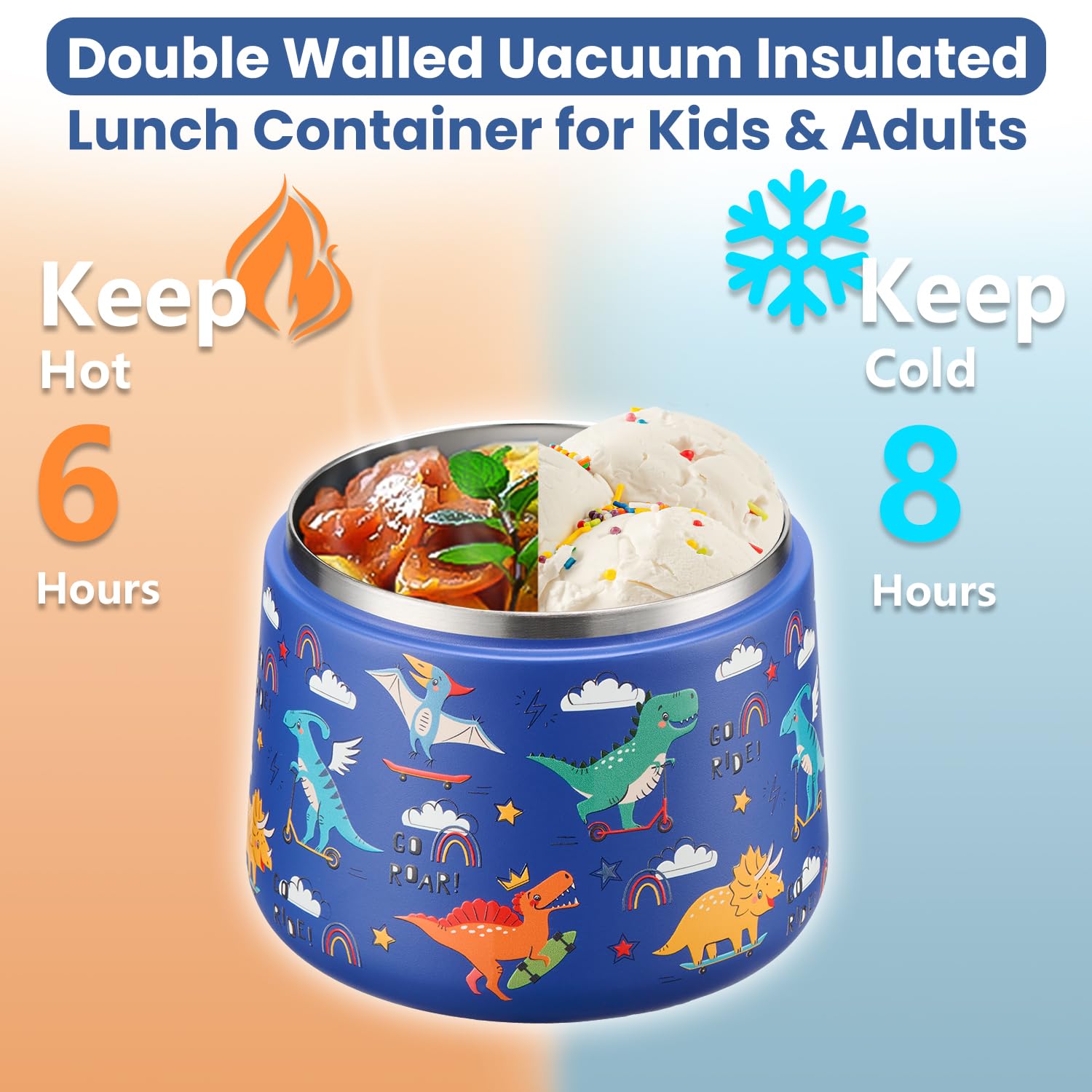 Howeemo Contenedor escolar 14oz-20oz, capacidad amplia para porciones.