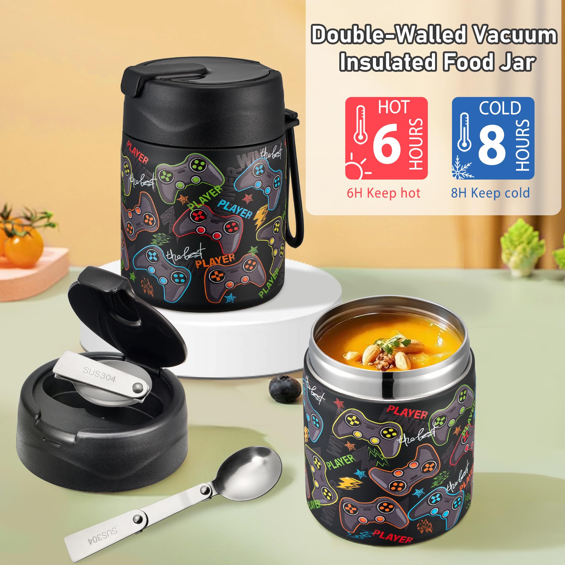 Howeemo termo-sopa 500 ml mantiene la comida caliente o fría por horas.