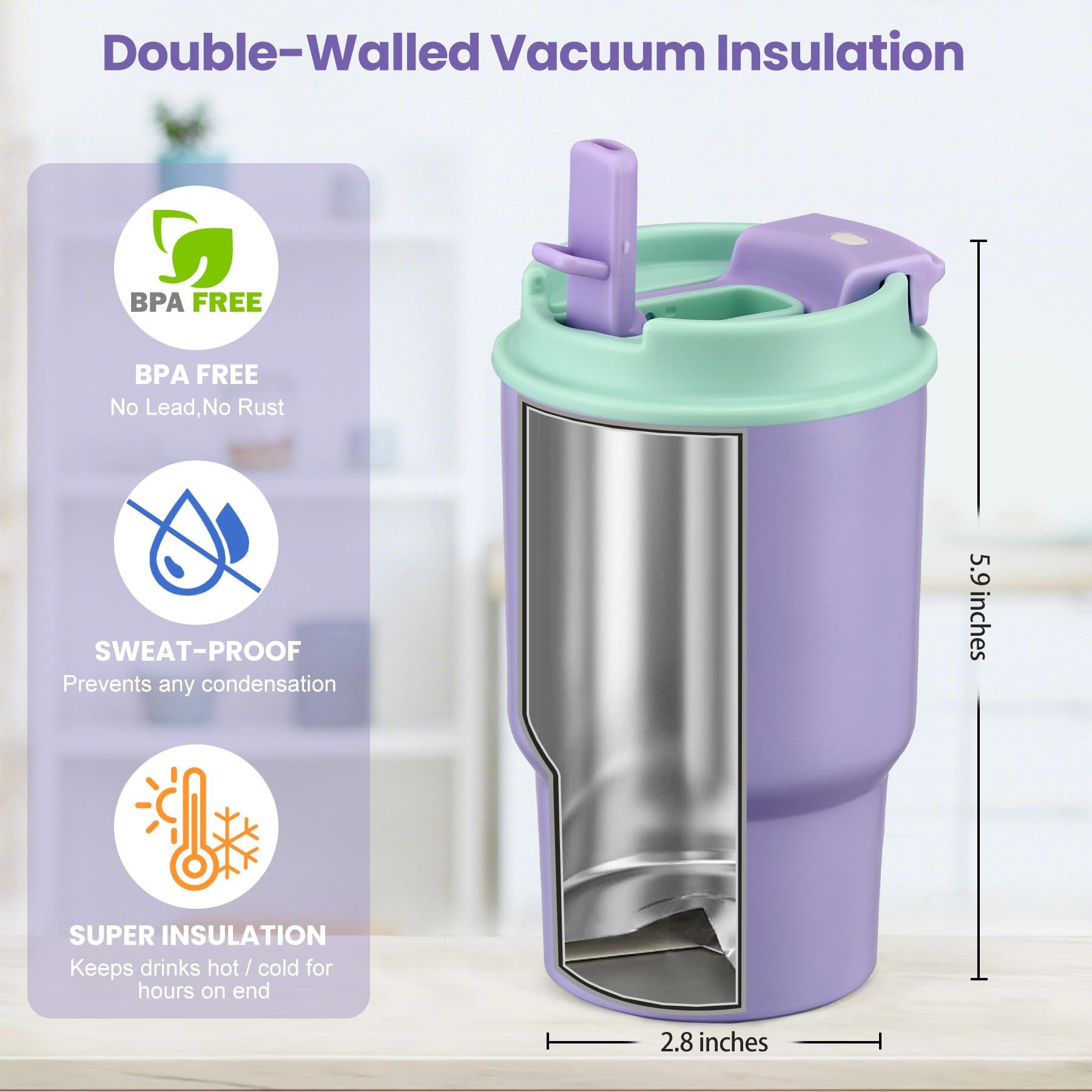 Howeemo vaso aislado para niños, doble pared, mantiene bebidas frías