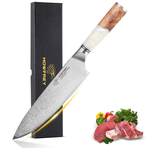 howfrey cuchillo chef damascus 8 pulgadas: corte preciso para verduras y carnes