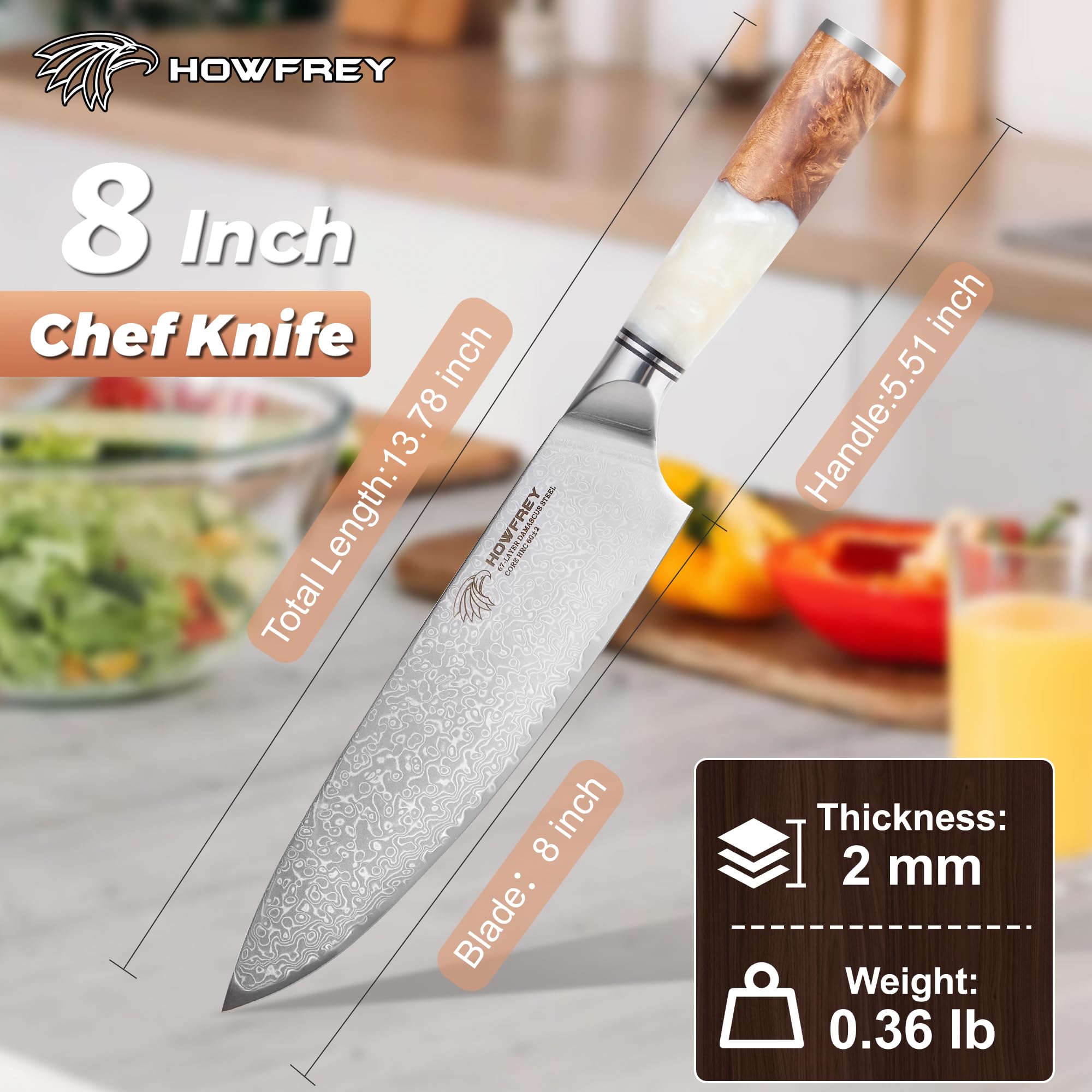howfrey cuchillo damascus 67 capas: gran durabilidad y filo duradero