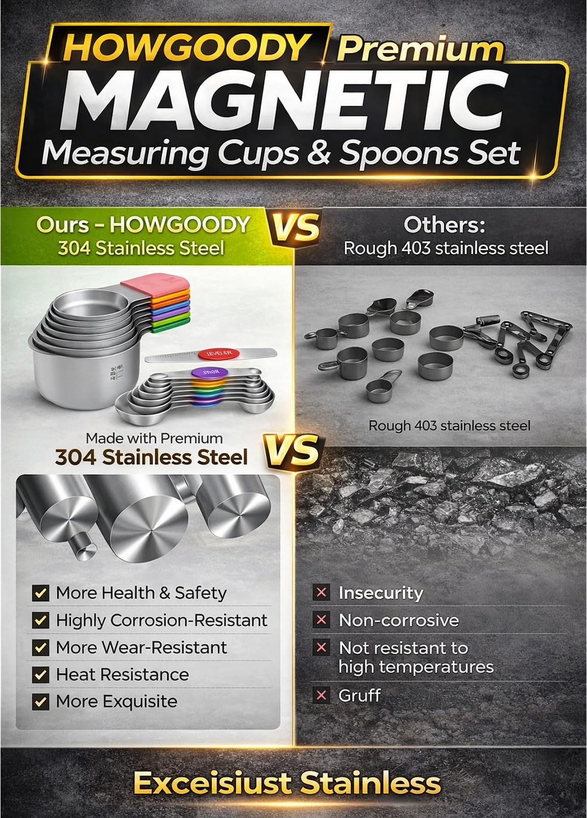 Diseño imantado Howgoody facilita apilar y guardar las tazas y cucharas.