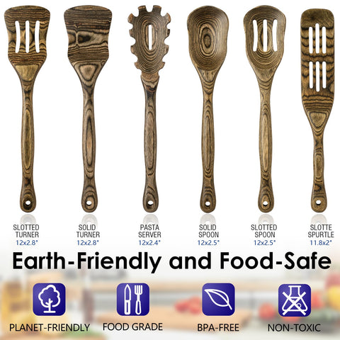 HOWHONG cucharas-madera-cocina con acabado granito, suaves para sarten antiadherente.