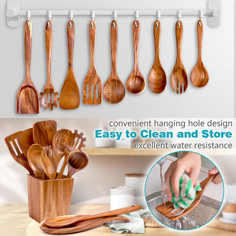 HOWHONG Juego de utensilios de madera: diseño natural y duradero para uso diario.
