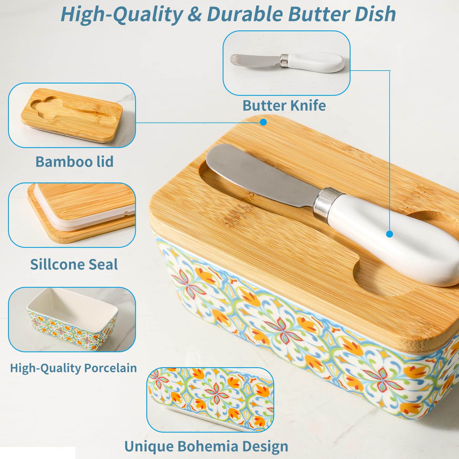 Howise bandeja de mantequilla cerámica blanca, diseño limpio para cocina moderna