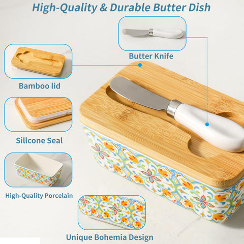 Howise bandeja de mantequilla cerámica blanca, diseño limpio para cocina moderna