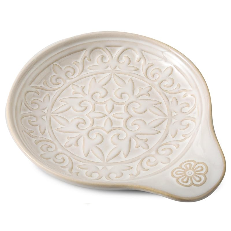 Howise reposapalos cerámico blanco, vista frontal, mantiene utensilios secos y limpios.