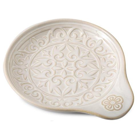 Howise reposapalos cerámico blanco, vista frontal, mantiene utensilios secos y limpios.
