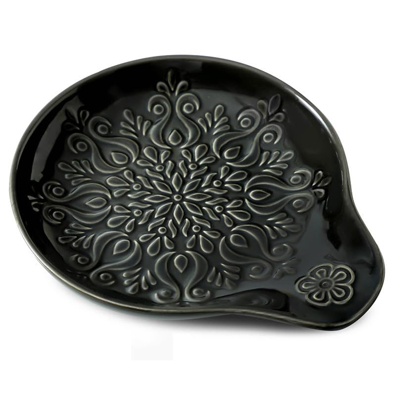 Howise reposo-cucharas-ceramico-negro para encimera limpia y ordenada