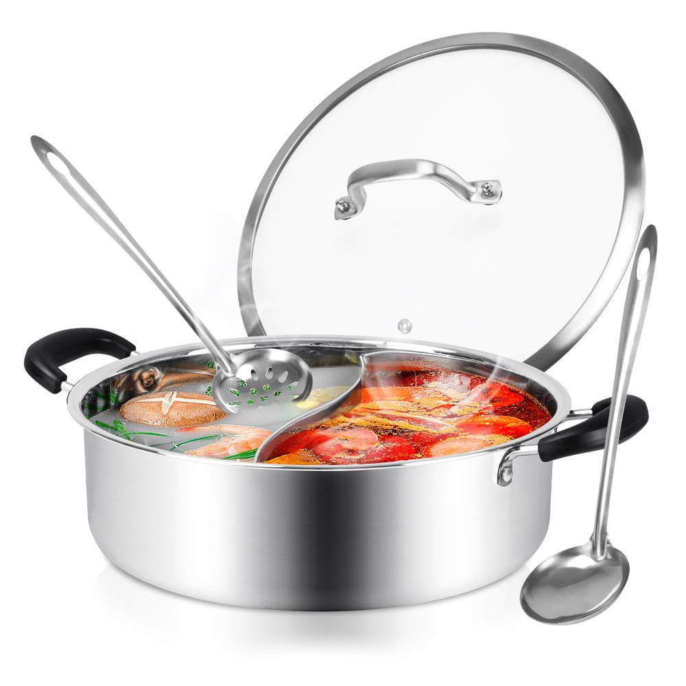 HOXHA Olla Shabu con divisor dual para dos sabores, ideal para cenas en casa.