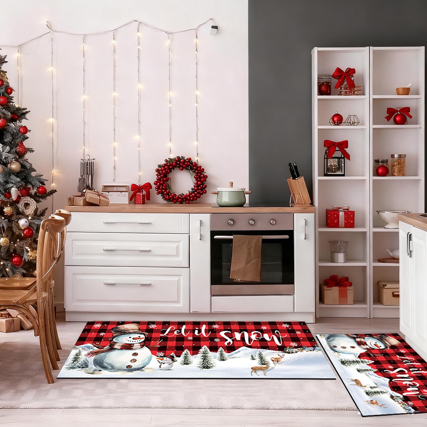 HOYIJA escena nieve con renos y árboles, diseño festivo para el hogar