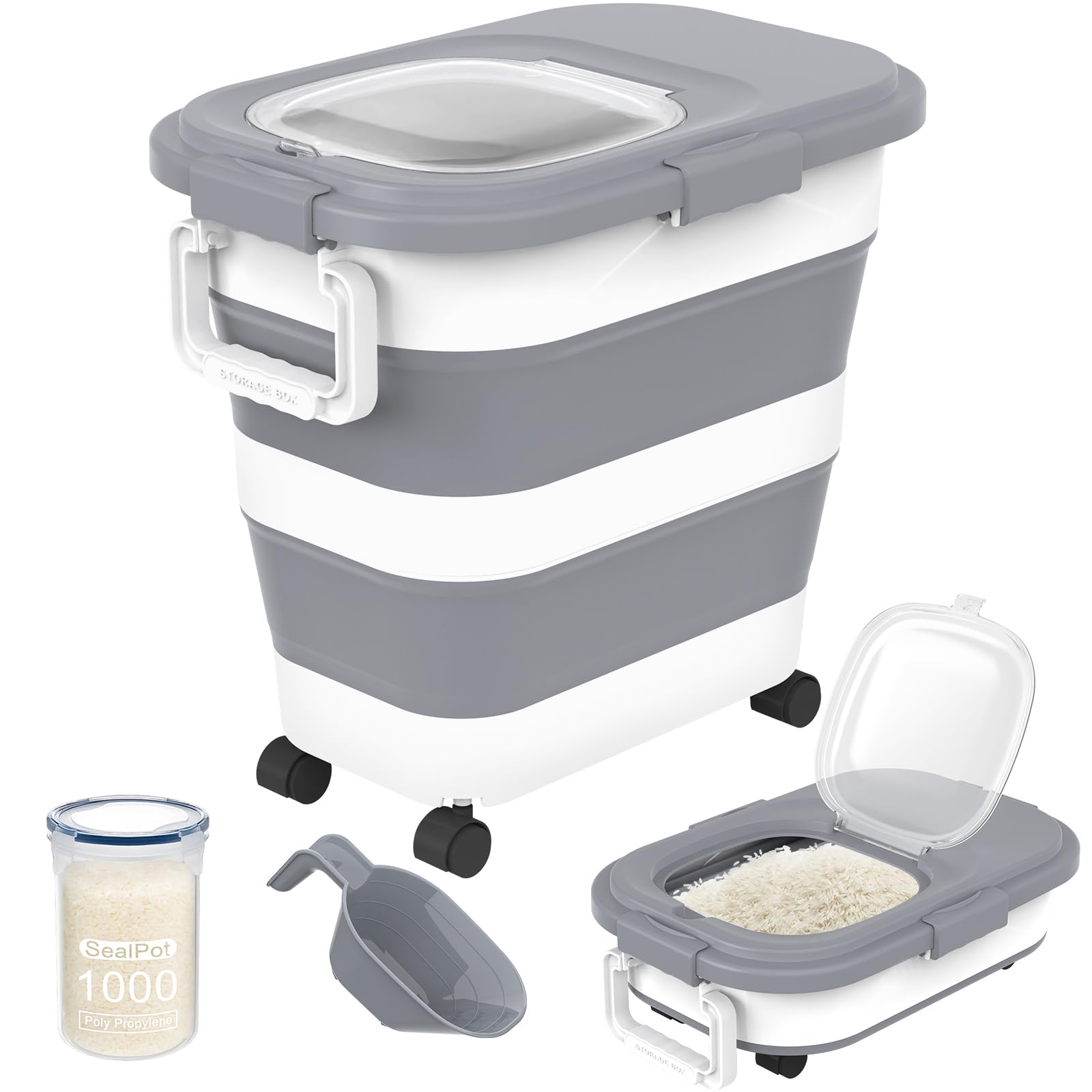 Hoytamdar contenedor arroz plegable con ruedas para mover y almacenar.