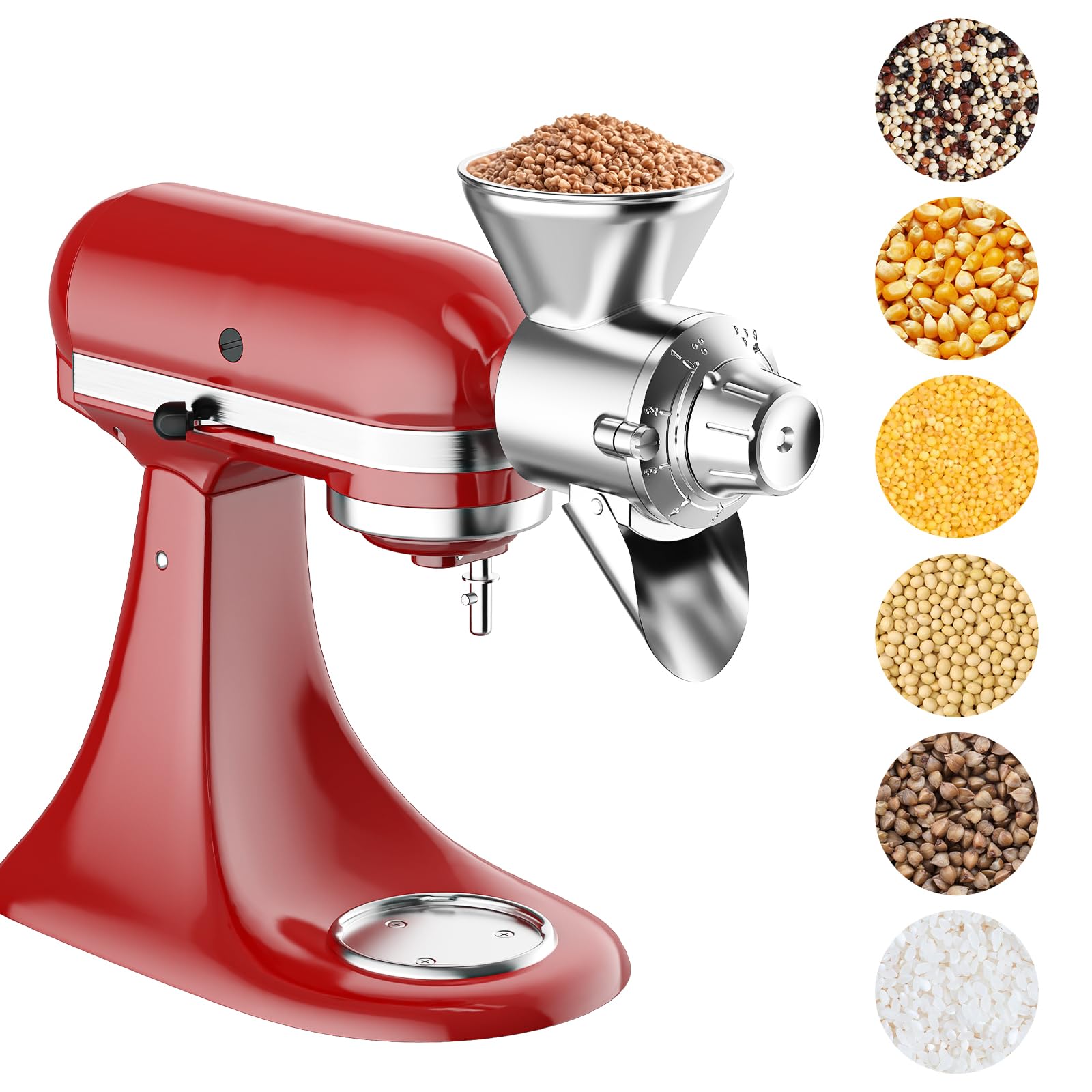 HOZODO molinillo para KitchenAid, vista frontal, facilita harinas frescas en casa.