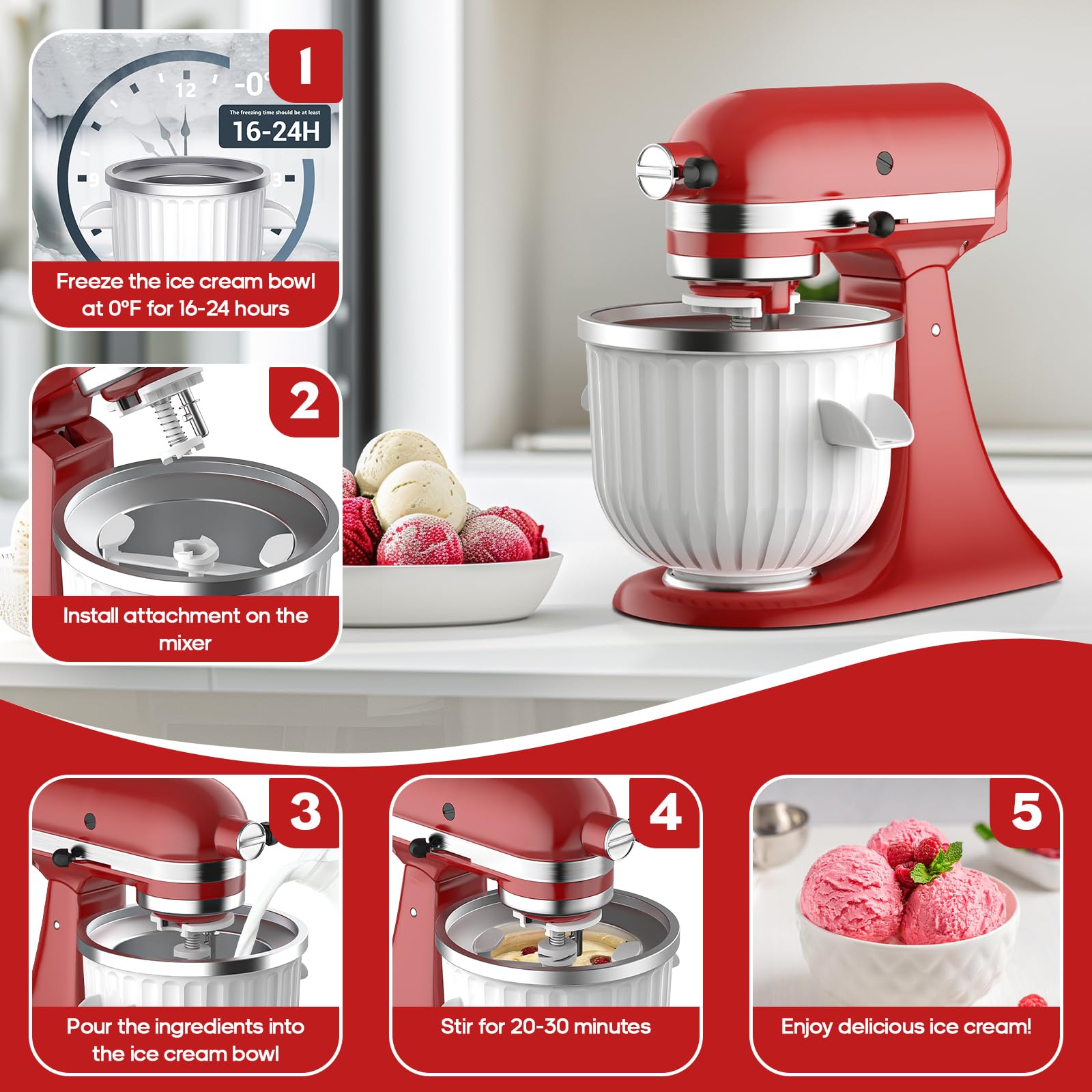 HOZODO tazón para helados en KitchenAid, ideal para sorbetes y gelato.