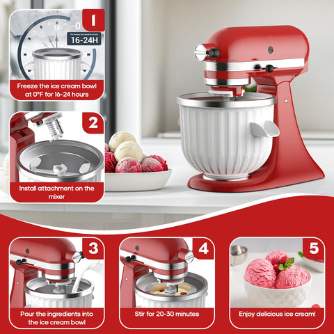 HOZODO tazón para helados en KitchenAid, ideal para sorbetes y gelato.