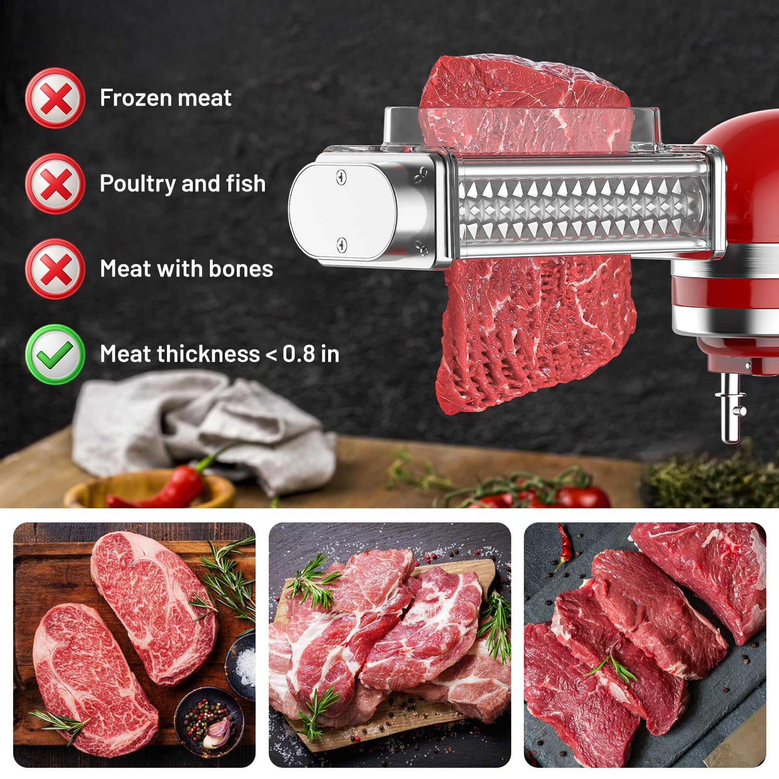 HOZODO tenderizador para KitchenAid, ajuste de velocidades 6–8 para mejores resultados