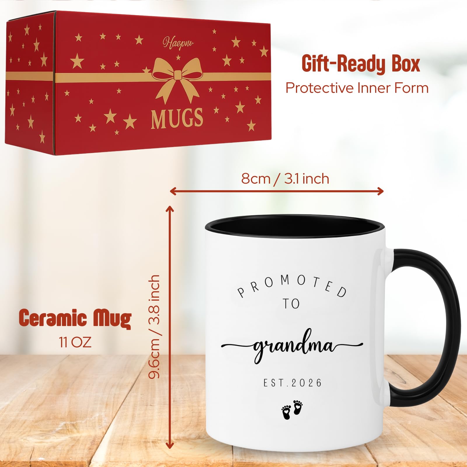 Taza HPSPVW regalo de anuncio de embarazo en caja roja.