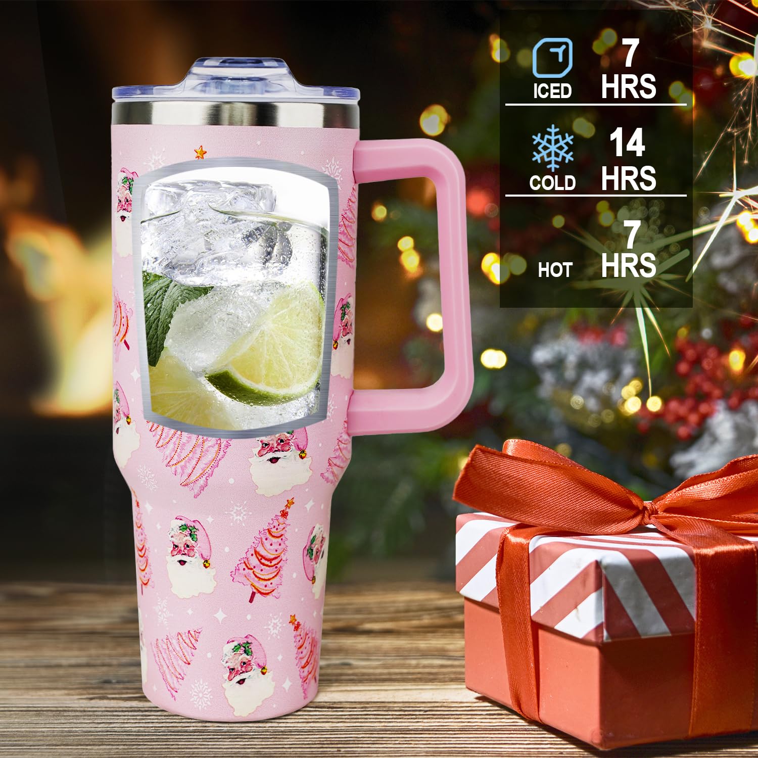 Tumbler Hqhzaha con árbol de Navidad, mantiene bebidas frías para fiestas