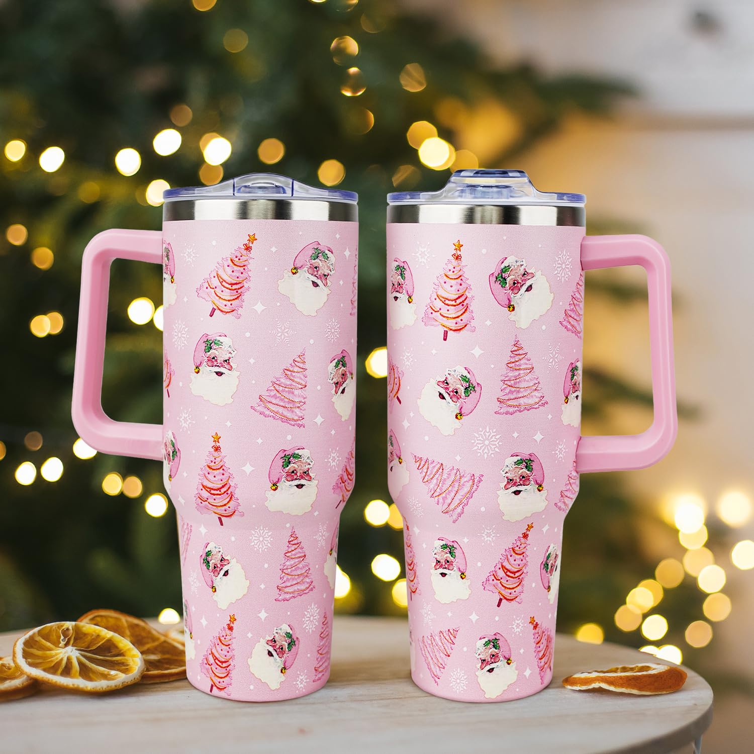 Tumbler Hqhzaha rosa, diseño navideño para uso diario