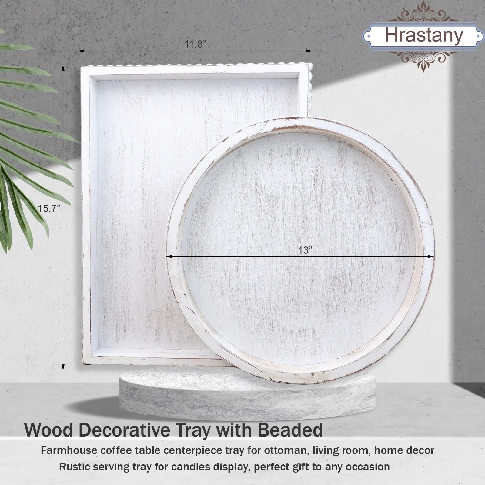 Hrastany bandeja de madera resistente al agua, ideal para salones y cocinas.