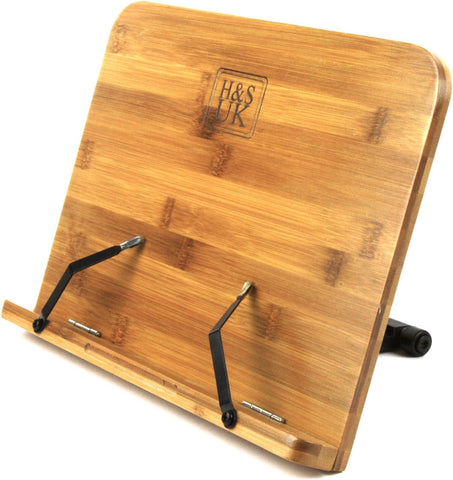 Soporte H&S de bambú para libros, plegable en escritorio, lectura cómoda.