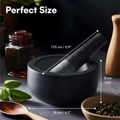 H&S Mortero de granito interior: ideal para liberar aromas al machacar especias y hierbas.
