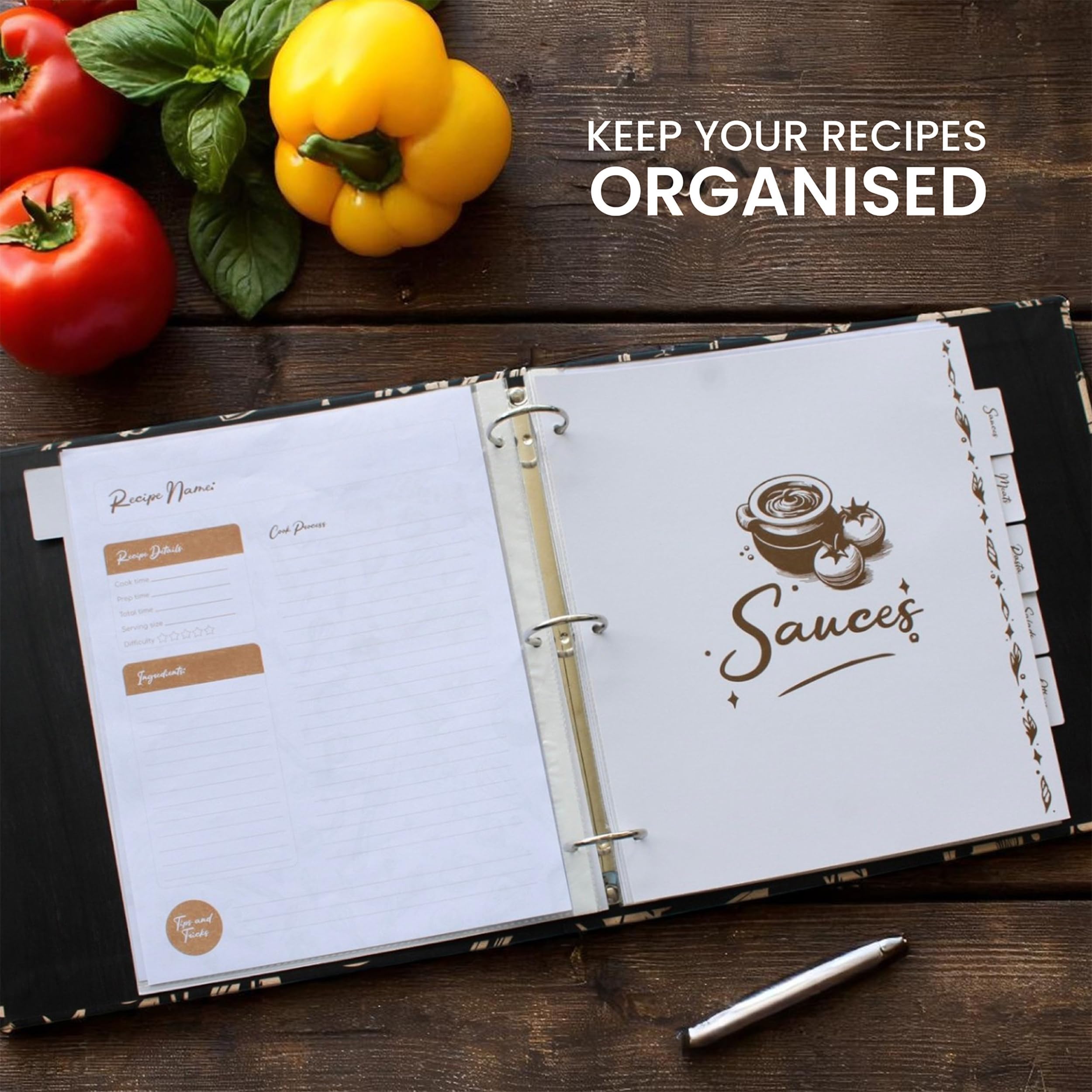 H&S RECETARIO, páginas tamaño carta con amplio espacio para escribir recetas.