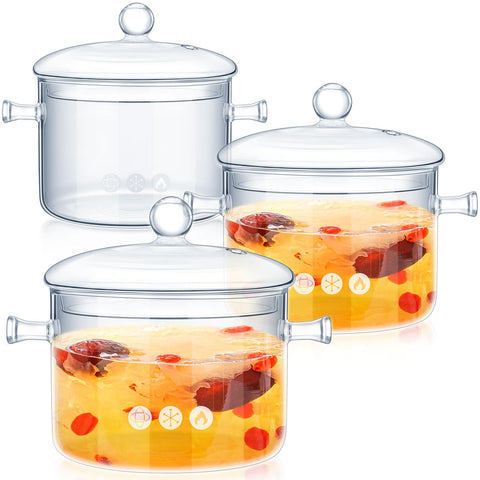Ollas Hsei de vidrio con tapas para hervir pastas de forma uniforme.