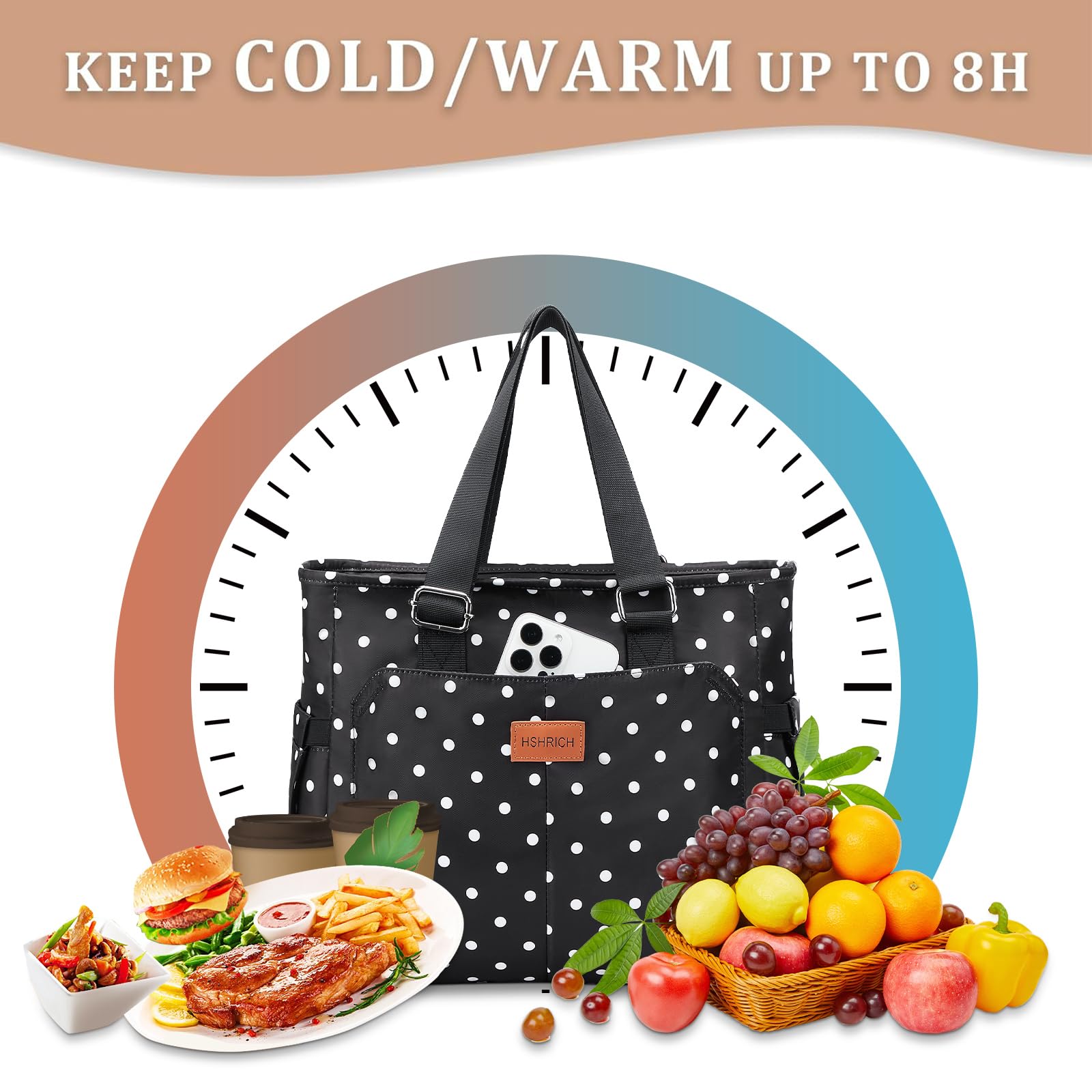 HSHRICH bolsa 14L, gran capacidad para almuerzos y botellas.