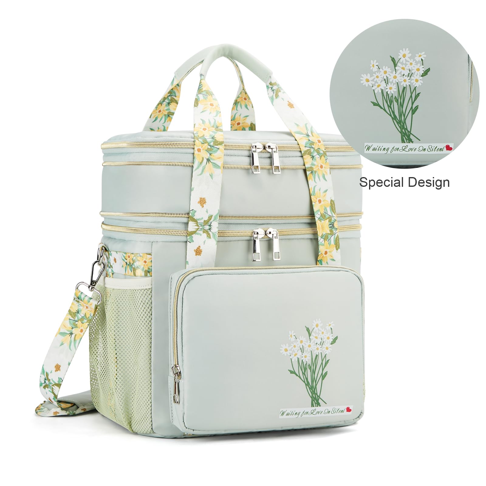 HSHRICH bolsa de almuerzo diseño floral verde, fácil limpieza