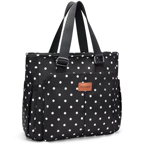 HSHRICH bolsa de almuerzo lunares blancos, exterior resistente para llevar.