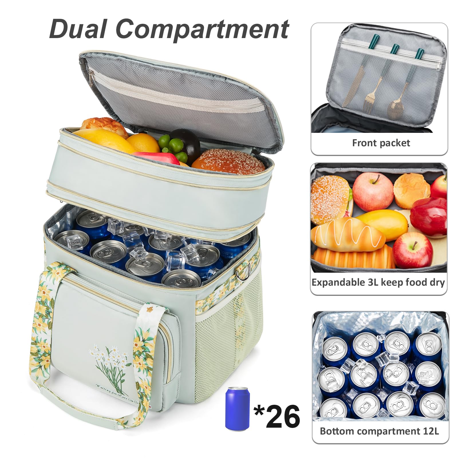 HSHRICH bolsa de almuerzo para trabajo o picnic con espacios amplios