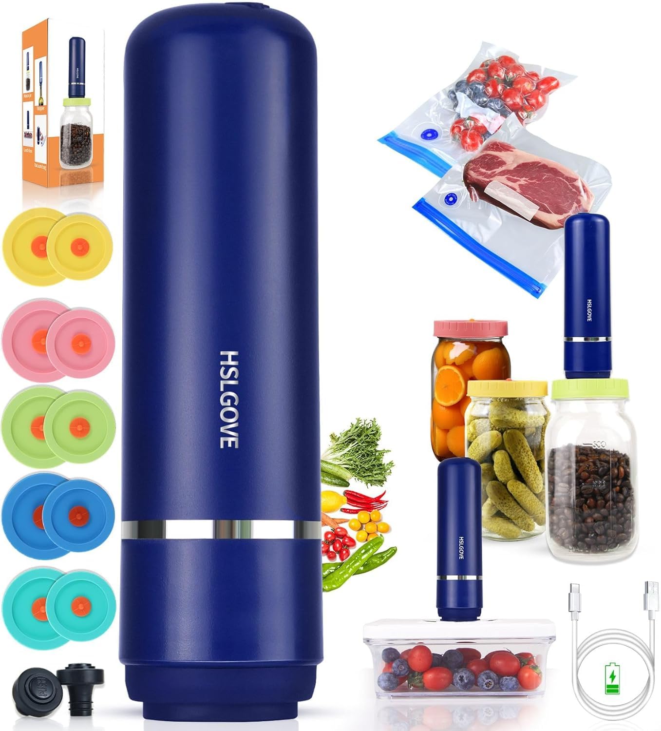 HSLGOVE kit-sellador-vacio-electrico para conservación rápida de alimentos.