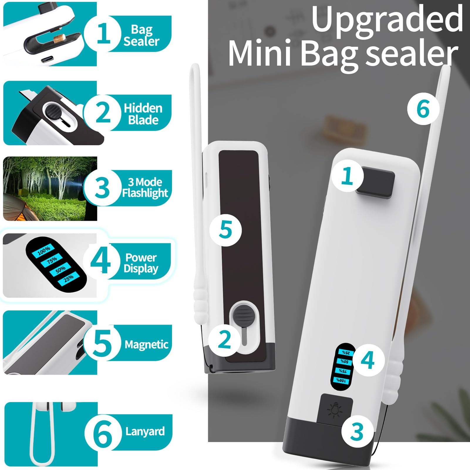 HSLGOVE sealadora mini con linterna para emergencias en cocina y camping