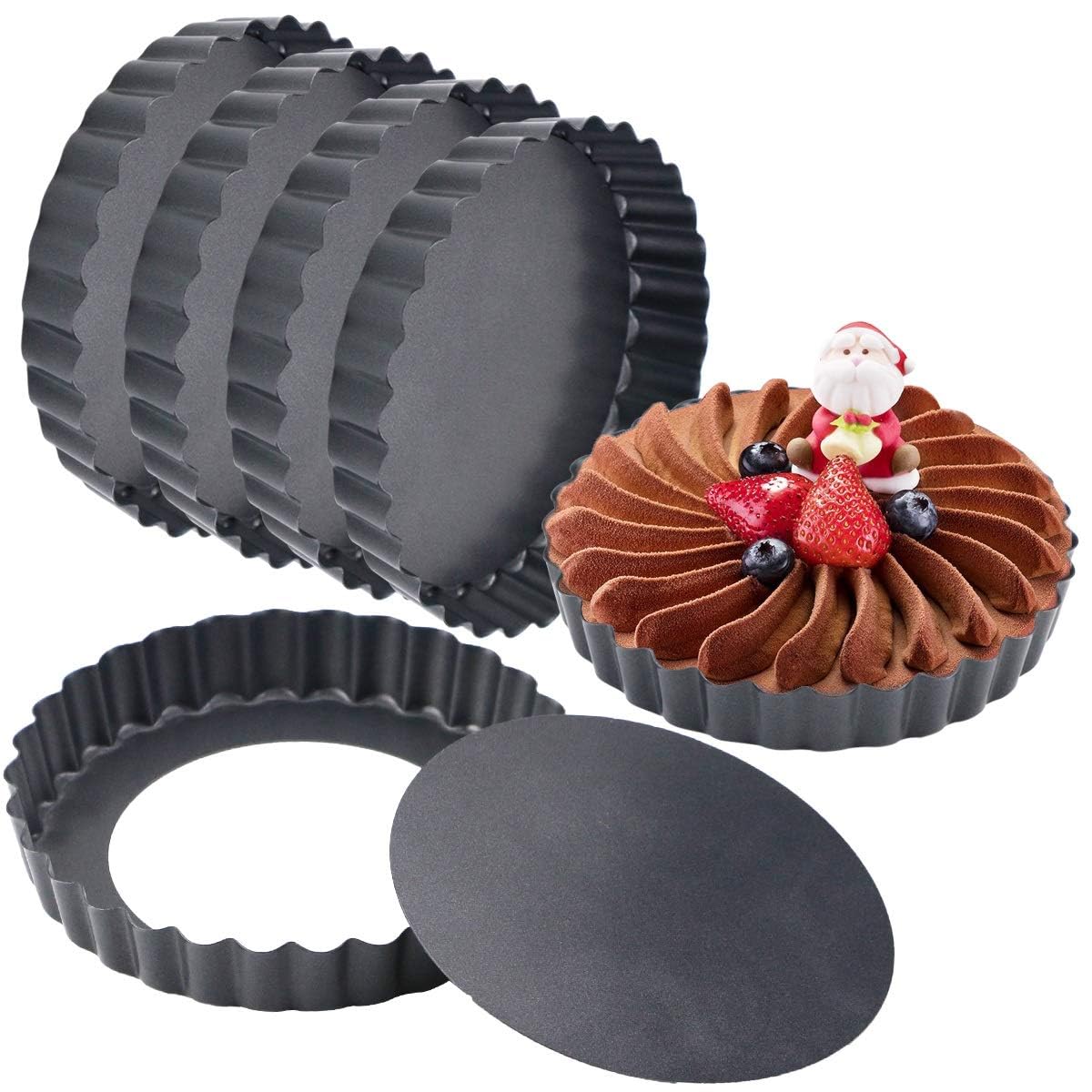 Moldes Hslife mini tartas 12 cm con fondo removible, desmoldado sin esfuerzo.