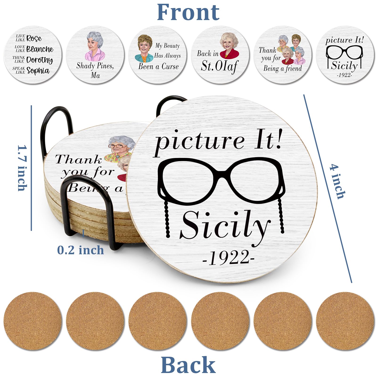 Portavasos con diseño decorativo Golden Girls por HSSPIRITZ para cocina