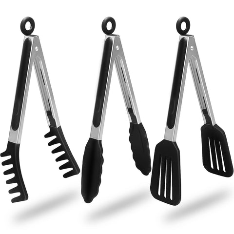 Pinzas HST conjunto de 3 para cocinar con puntas de silicona