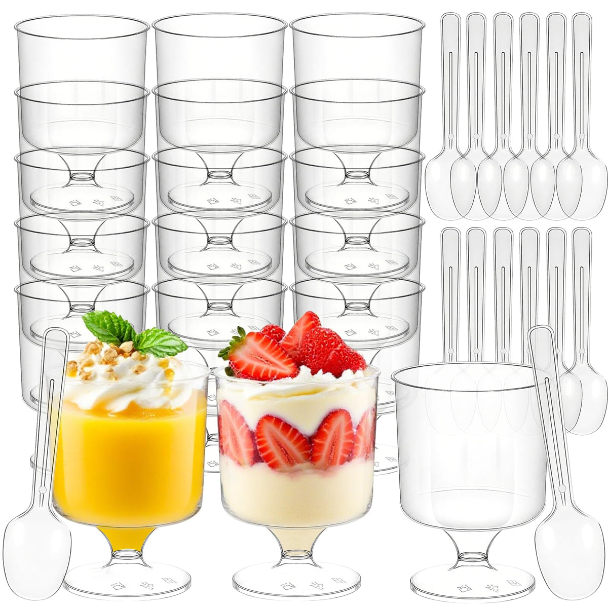 Vaso postre mini Hsxfl con cuchara, presentación clara y elegante.