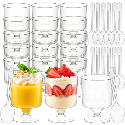 Vaso postre mini Hsxfl con cuchara, presentación clara y elegante.